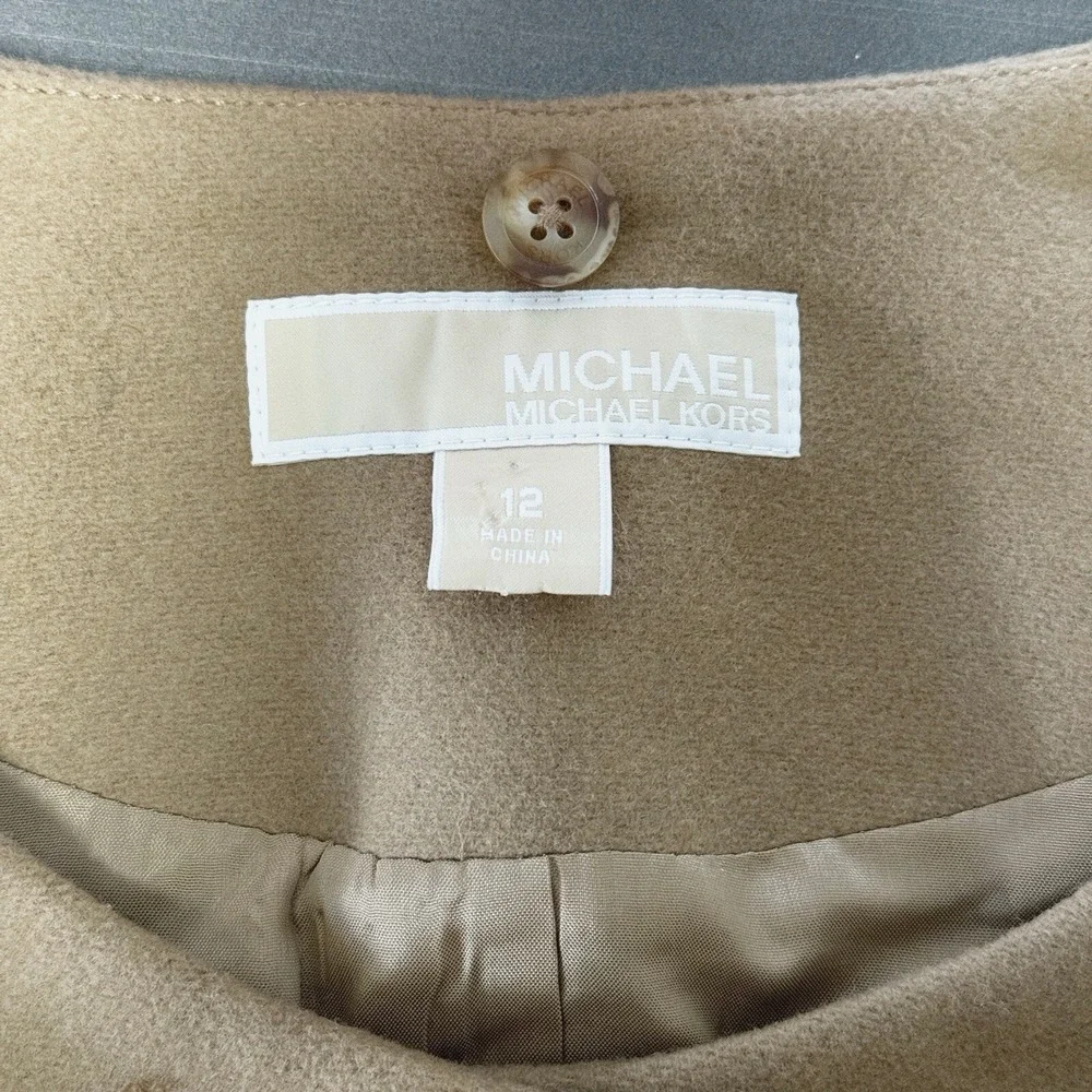 Michael Kors Brown Collarless Jacket Wool Blend Blazer with Zip‎ Pockets 12